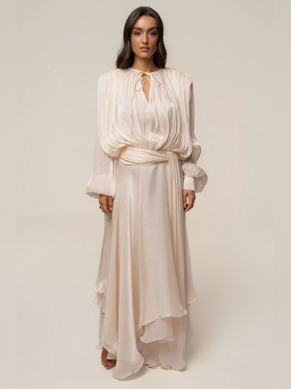JLUXLABEL Cream Draped In Elegance Maxi Dress NWT✨